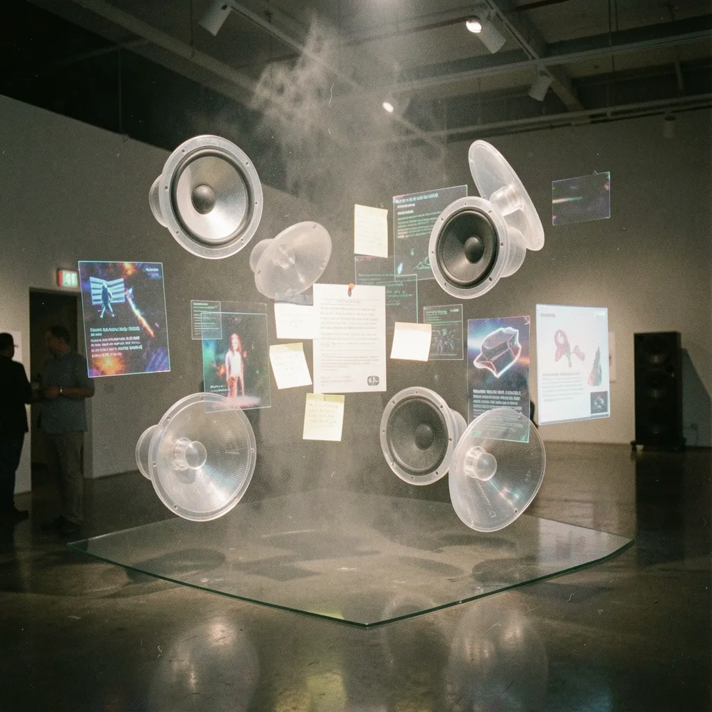 Audio-visual exhibit featuring organized display